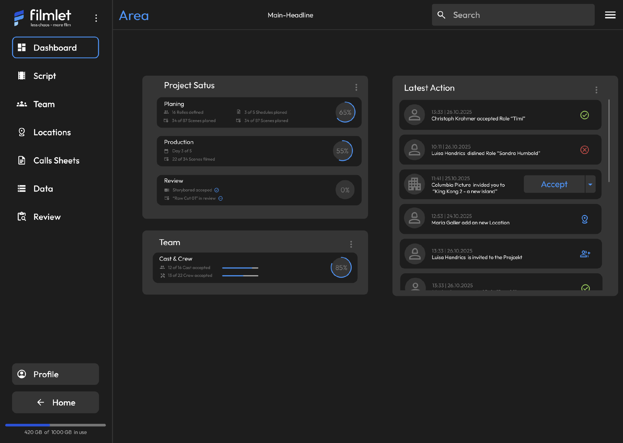 Filmlet App auf einem Desktop